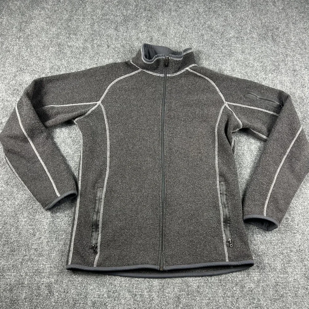 Kuhl Jacket Mens Large Gray Alfpaca Fleece Full‎ Zip Thumbholes Hiking Outdoor